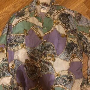Vintage Graphic 100% silk Button-Up Shirt by VIPetites